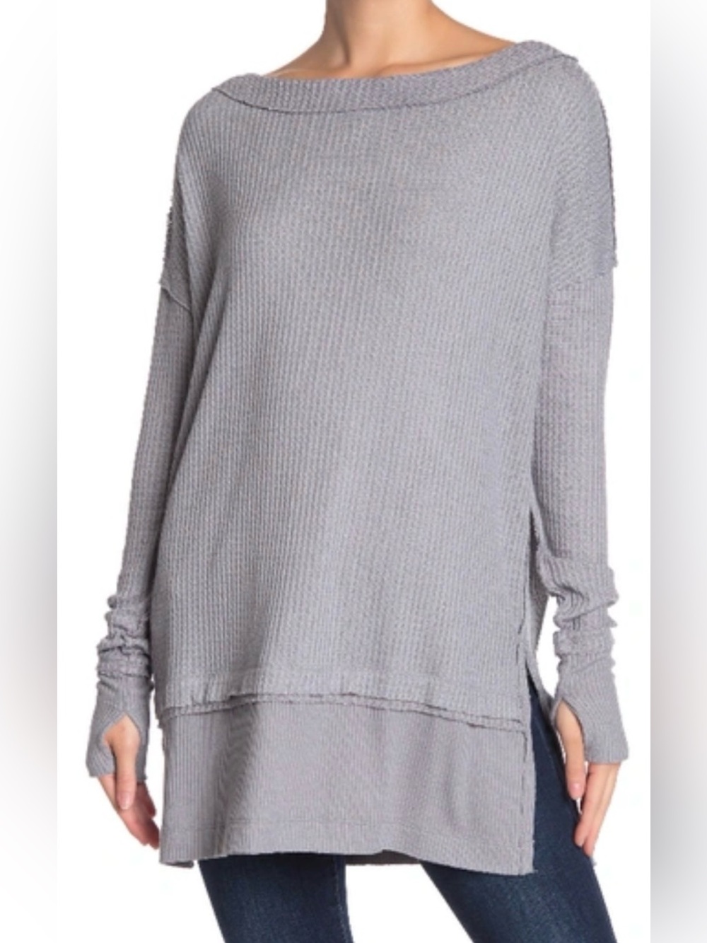 Free People North Shore Thermal Tunic Oversized Waffle Knit Grey M